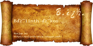 Bálinth Ákos névjegykártya